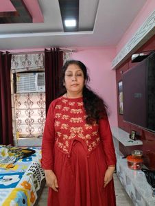 Red Embroidered A-Line Kurti