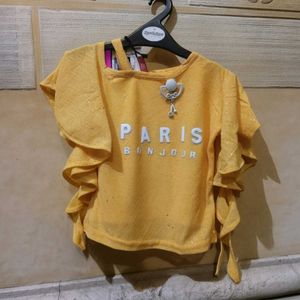 Yellow "Paris" Ruffle Sleeve Top