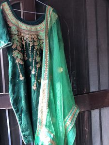 Green Embroidered Velvet Kurti