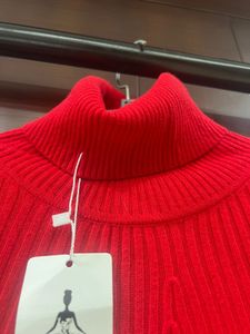 Red Knit Turtleneck Mini Dress