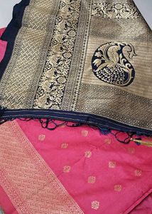 Premium Banarasi Pink &amp; Navy Saree