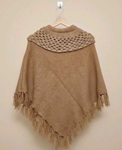 Cozy Knit Poncho with Fringe