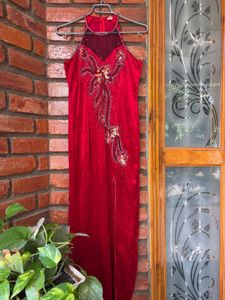 Red Embellished Maxi Dress