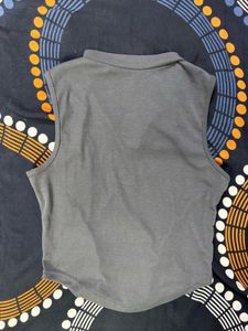 Grey Zip Up Sleeveless Top