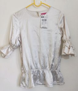 Beige Silk Peplum Top