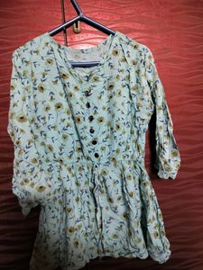 Elegant Cyan Printed Flower Top For Women