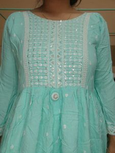 Beautiful Cotton Sea Green Embroidered Kurta