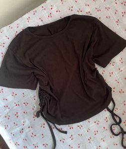 Black Ribbed Tie Detail Top