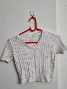 Cable Knit White Crop Top