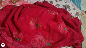Dark Pink Embroidered Saree