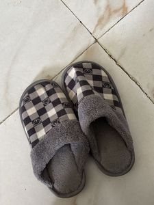 Cozy Grey Checkered Slippers
