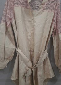 Lace Detail Beige Tunic Top