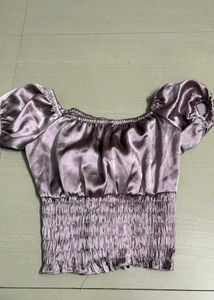 Lilac Satin Puff Sleeve Top