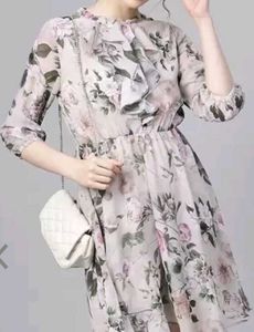 Sassafras Grey And Green Floral Print Dress