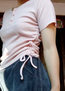 V neck Short Sleeve Pink Top💓