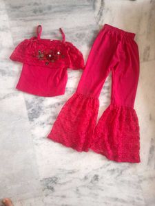 Red Lace Top & Flare Pant Set