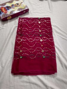Beautiful Party Wear Pink Embroidery Saree