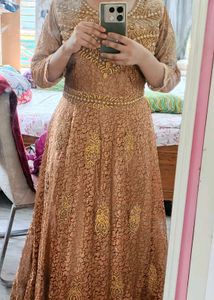 Elegant Brown & Gold Embellished Gown