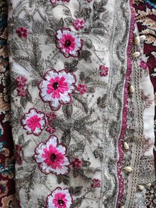 Elegant Embroidered Kurta with a Head Scard Maroon