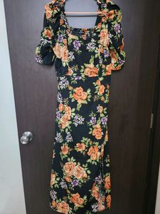 Black And Orange Dress With Slit