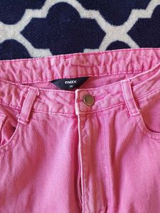 Pink Frayed Hem Wide Leg Jeans
