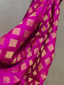 combo Rani Banarsi Fabric 2 Miter+ Cotton White
