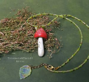 Magical Forest Clay Mushroom beaded necklace