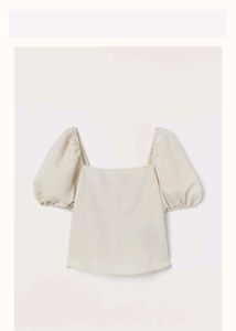 H&amp;M Cream Beige Off Shoulder Puff Sleeve Blouse