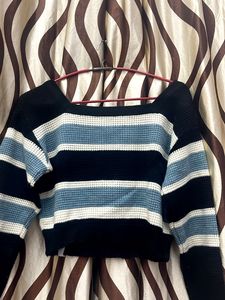 Striped Knit Cropped Sweater