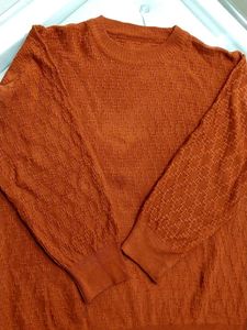 Orange Self Design Sweater Top