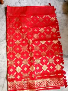 Pure Banaras Red Chilli Colour Saree.. Combo