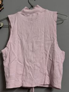 Pink Ribbed Lace-Up Crop Top
