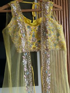 Yellow Palazzo - Choli Set with Net Jacket