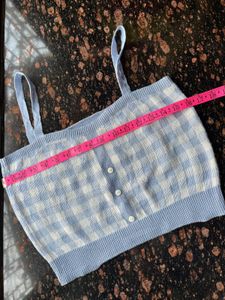 Blue Gingham Knit Crop Top