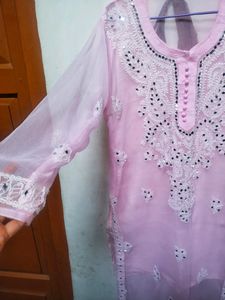 BABY PINK CHICKEN KURTA WITH INNER WEAR