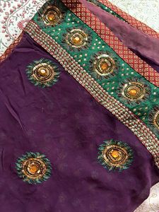 Elegant Purple &amp; Green Heavy Work Saree