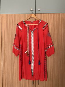Coral Tiered Shift Dress