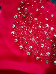 Rose Colour Straight Kurti With Stone Work