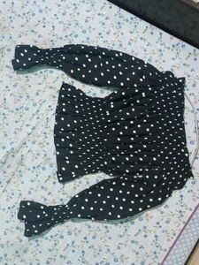 Polka Dot Long Sleeve off Shoulder Top