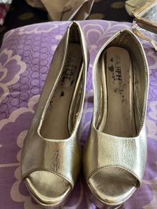 Gold Peep-Toe Heels