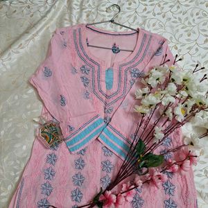 Pink Chickenkari Kurti