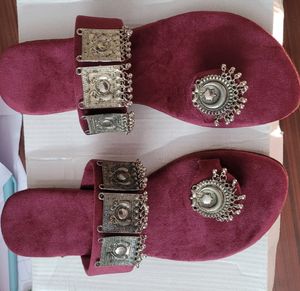 Fancy Red Women Flats Slippers Slip On Chappal