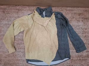 Striped Shirt & Knit Sweater