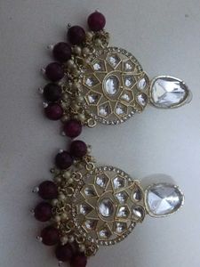 Statement Earrings with Pearls &amp; Burgundy Beads