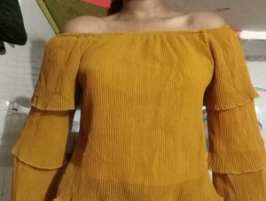 Mustard Off-Shoulder Ruffle Top
