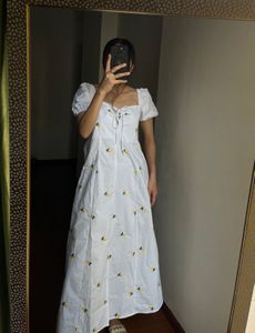 Floral Embroidered White Cotton MAXI Dress 🌼