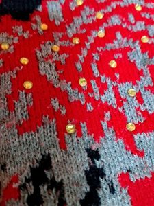 Red Floral Embellished Sweater