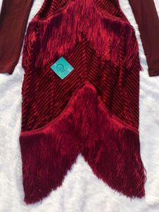❤️‍🔥Burgundy Velvet Fringe Dress❤️‍🔥