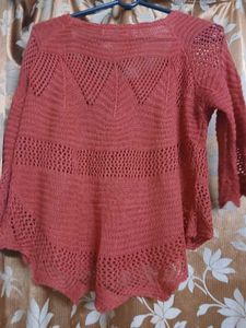 Red Knitted Sweater Top (Crochet Style)