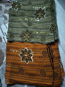 Beautiful Saree In Brown N Mustard Colour